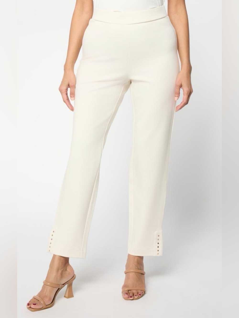 GREY by Jhoan Sebastian Double Knit Ankle Pant with Metal Studs Cream Size 2X Pe